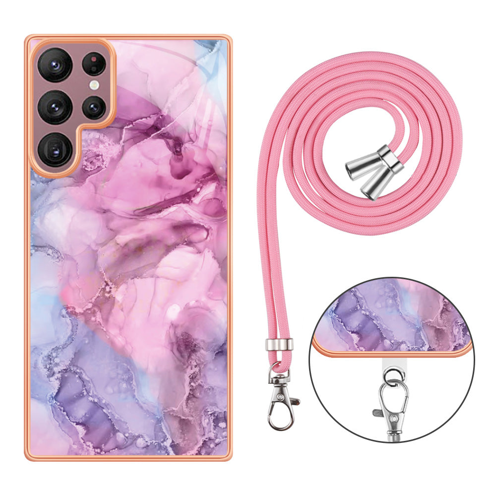 For Samsung Galaxy S23 Ultra Phone Case YB IMD Series-18 Style E 2.0mm TPU Electroplating Marble Pattern IMD Cover with Lanyard For Samsung Galaxy S23 Ultra Phone Case YB IMD Series-18 Style E 2.0mm TPU Electroplating Marble Pattern IMD Cover with Lanyard